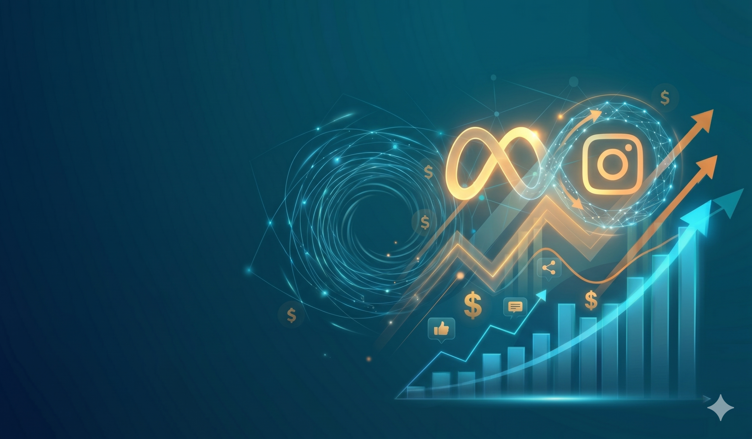 Professional Meta and Instagram logo graphic with glowing growth charts and engagement icons, representing high-intent social media lead generation.